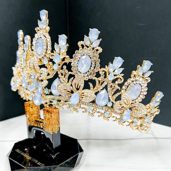 Flower Crown, Gemstone Crown, Gold crown, Blue Gemstone crown, Goddess crown - Picture 3 of 6